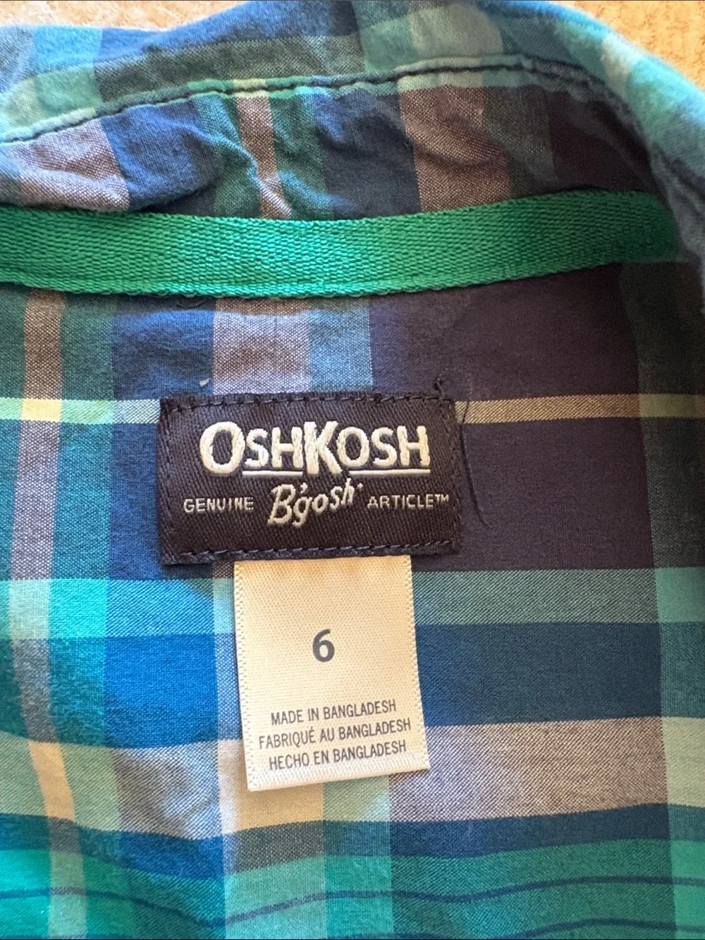 OshKosh B'gosh Teal, Blue & Green Plaid Short Sleeve Button-Up